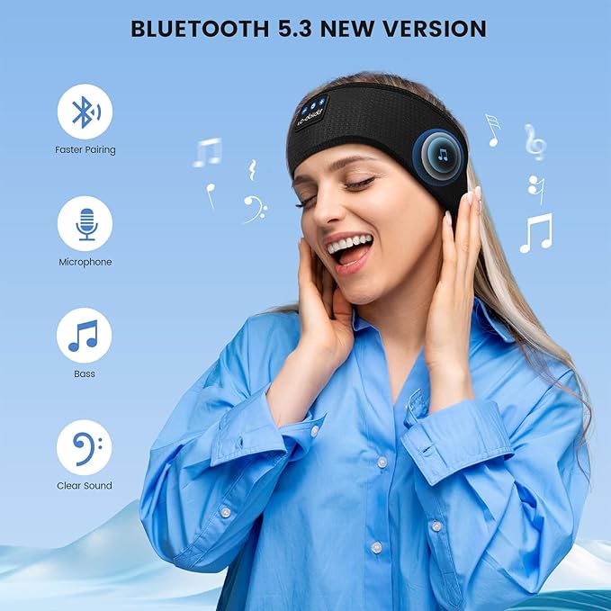 LC-dolida Sleep Headphones Bluetooth, Wireless Band Sleep Headphones Sleep with Thin HD Stereo Speakers Music Perfect for Side Sleepers, Sport,Travel Best Gifts for Men Women