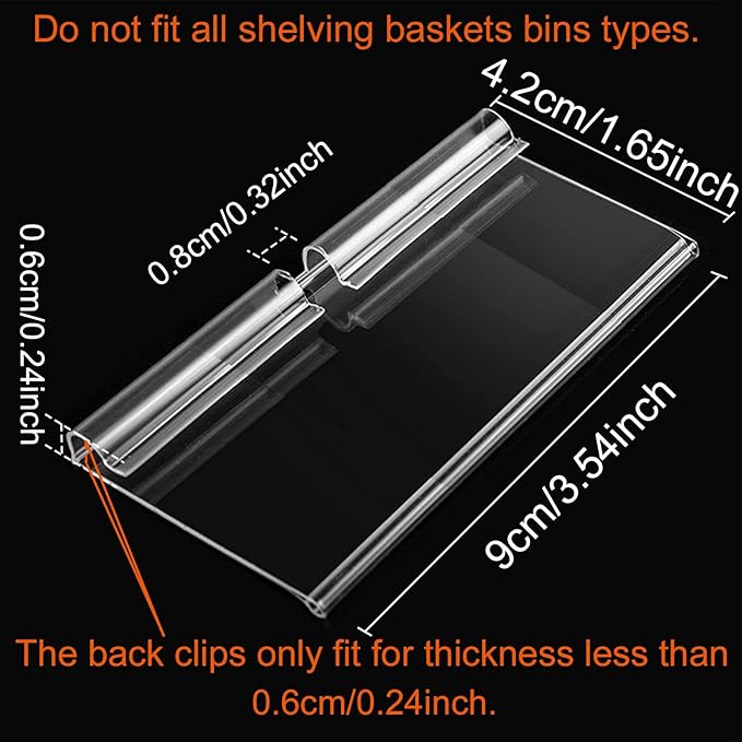 50PCS Basket Bin Labels Clip On,Clear Plastic Wire Shelf Price Tags,Labels for Storage Bins,Merchandise Sign Display Holder,50PCS Paper Inserts Included(Size:3.54x1.57inch/9x4.2cm)