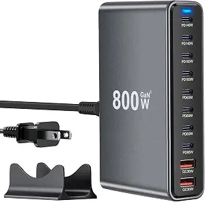 USB C Charger Block 800W GaN USB C Charging Station, 10-Port Fast Charger Hub with Multiple Power Outputs, Compatible with Laptop, MacBook, iPad, iPhone 1716/15/14/13/Pro Max, Samsung Galaxy S24 S23