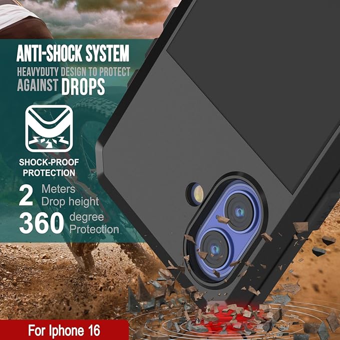 Punkcase for iPhone 16 Metal Case | Heavy Duty Military Grade Armor Cover | Hard Aluminum & TPU Design W/Tempered Glass Screen Protector for iPhone 16 (6.1") (2024) [Black]