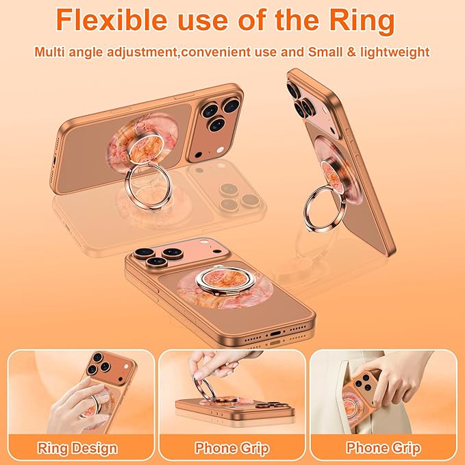 Magnetic Phone Ring Holder for MagSafe Grip,[Super Magnet],Stylish 360° Rotation Cell Phone Grip Stand Finger Ring Kickstand for iPhone 17 16 15 14 Pro Max,iPad and Smartphones,Marble