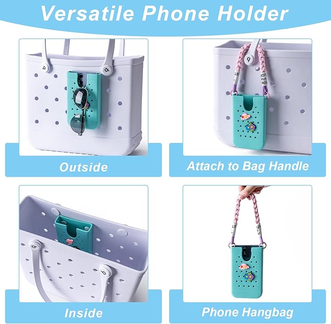 Phone Holder for Bogg Bags, Cell Phone Case Holder Compatible with All Bogg Bags, Phone Holder Accessories for Beach Tote Bags (Turquoise)