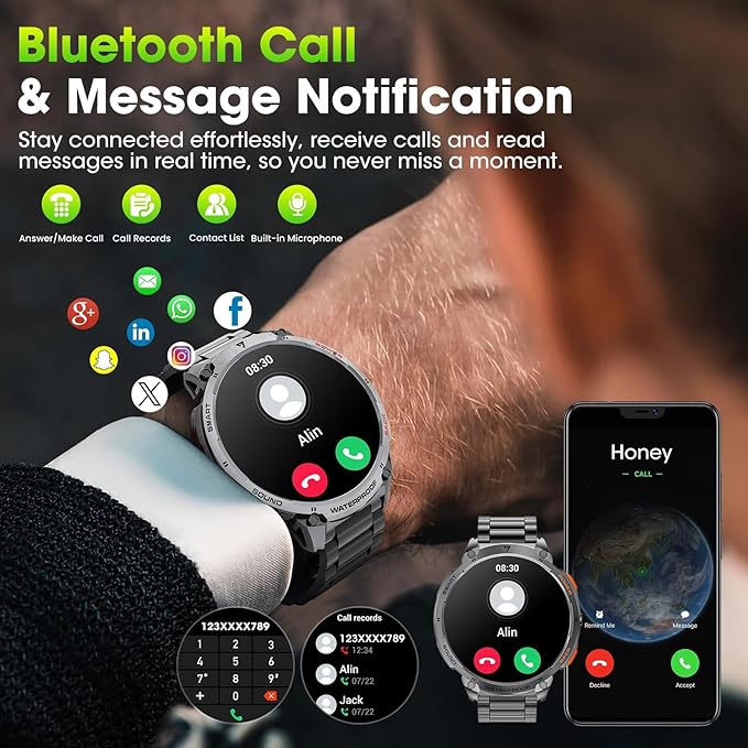 Military Smart Watches for Men, 1.85" HD Large Screen Smart Watch, Flashlight/730mAh/110+ Sports Modes Fitness Tracker Watch, Waterproof Mens Smart Watch for Android Phones iPhone Compatible