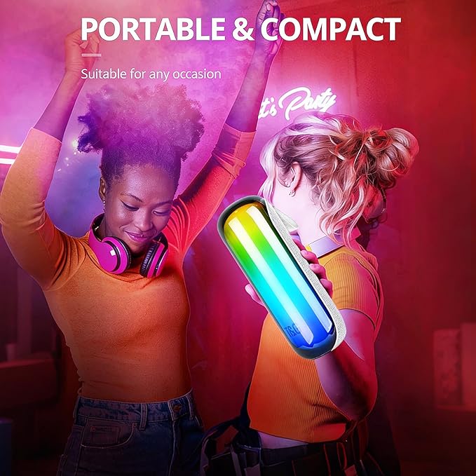 T&G Bluetooth Shower Speaker, Portable Wireless Speaker with Deep Bass & Cool Lights, IPX4 Waterproof, TWS Pairing, Perfect Stocking Stuffer for Men, Women, Teens, Boys & Girls