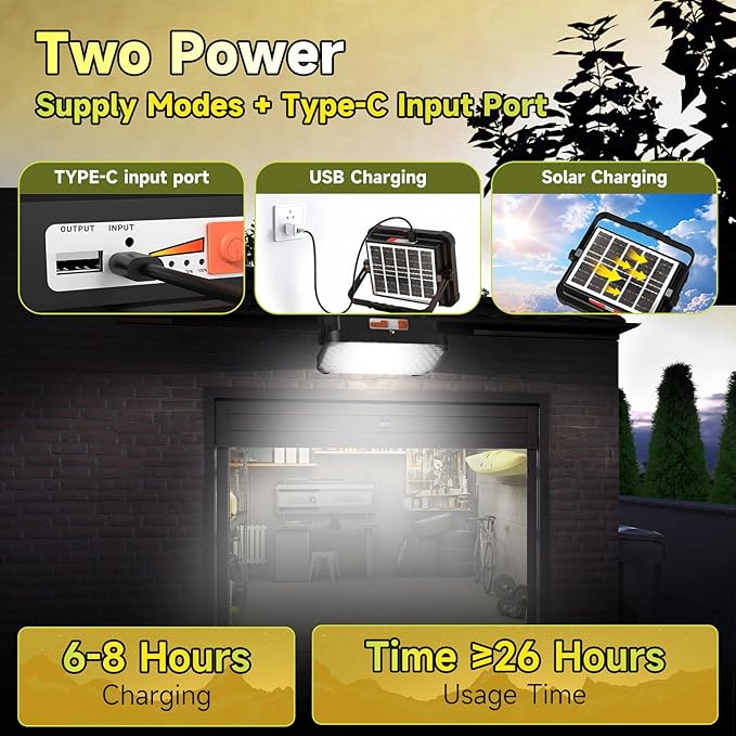 200W LED Solar Work Light Rechargeable, Sinear 20000LM Magnetic Portable Light, 20000mAh with 5 Modes, IP66 Waterproof for Outdoor Camping, Car Repair, Building, Workshop, Garage, Emergency