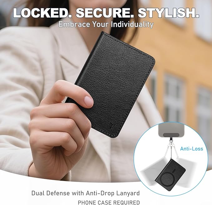 TUCCH for Magsafe Wallet, 6 Card Holders with [ID Window] [RFID Blocking] for iPhone 17/16/15/14/13/12/Pro/Pro Max/Air/Plus Series, PU Leather Magnetic Card Wallet for Men Women, Textured Black
