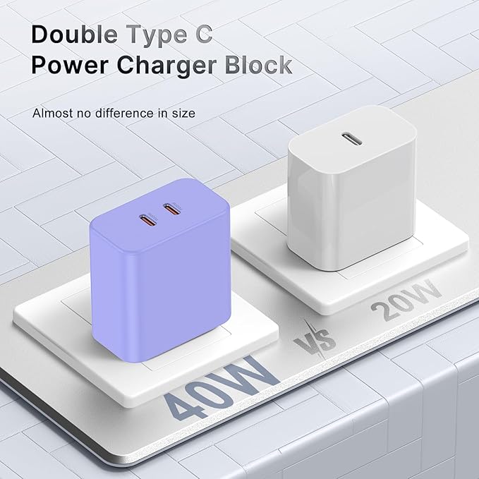 Susnwere 40W Dual USB C Charger Block,2-Port Fast USB-C Power Adapter Wall Charger Plug Type C Charging Block for Laptop Computer & Tablets/Phones iPhone 15/14/13/12/11/X, iPad,Samsung,Google 2 Pack