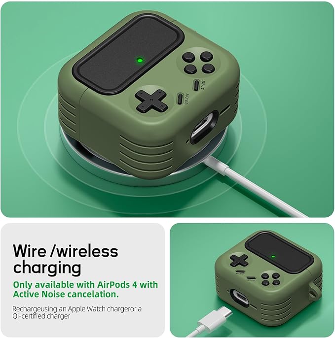 Inesore for Airpods 4 Case with Lock,Compatible with Airpods 4 with Active Noise Cancellation Cases,Classic Cool Funny Game Console Air pods4 Case Cover for Men Boy with Cleaner Kit(Green)