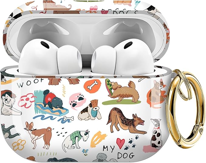 Case for AirPod Pro 3 Shock-Proof Protective Hard Case with Golden Keychain Compatible with Apple Airpods Pro 3rd Generation 2025 (Funny Dog)
