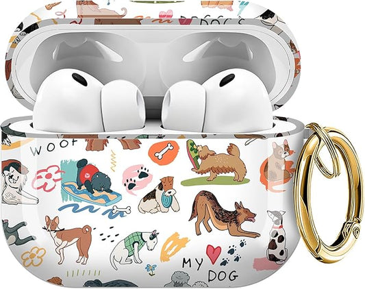 Case for AirPod Pro 3 Shock-Proof Protective Hard Case with Golden Keychain Compatible with Apple Airpods Pro 3rd Generation 2025 (Funny Dog)