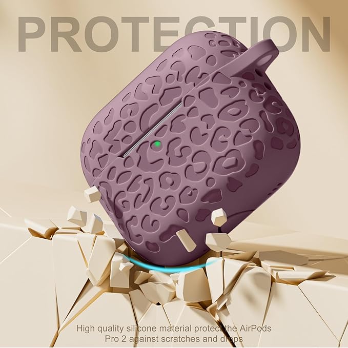 for Airpods Pro 2nd Generation Case Cover Compatible with Airpod Pro Case Cover,Leopard Engraved Skin Cover Compatible with Apple Airpods Pro 2nd/1st Case,Front LED Visible,Smoke Violet