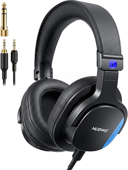NUBWO HD01 Studio Headphones Wired, Hi-Res Over Ear Headphones with 1/4 inch to 3.5mm Adapter, Lightweight Closed Back Monitor Headphones for Piano Guitar AMP Recording Mixer Amplifier