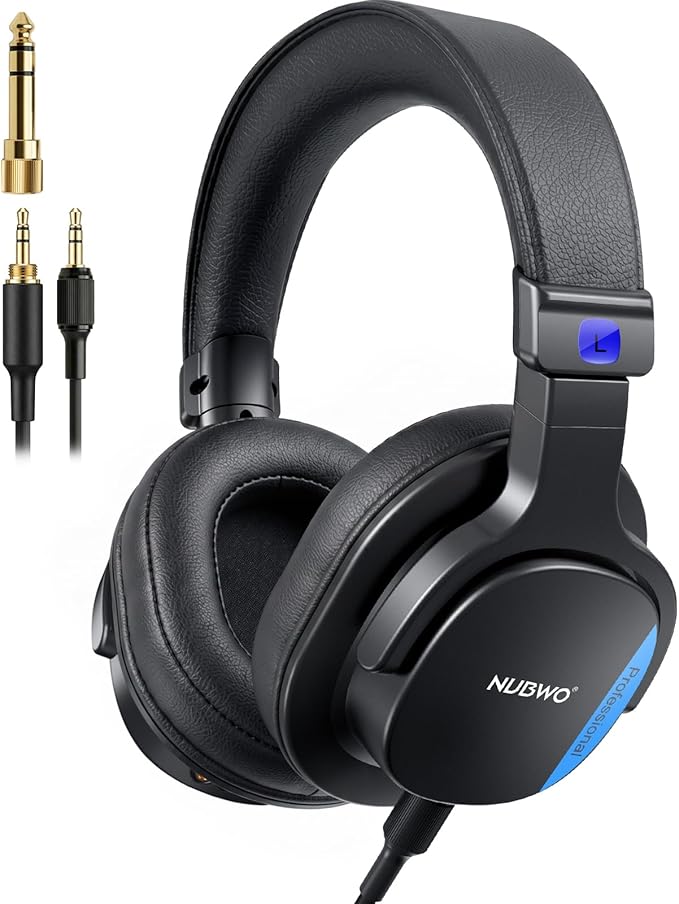 NUBWO HD01 Studio Headphones Wired, Hi-Res Over Ear Headphones with 1/4 inch to 3.5mm Adapter, Lightweight Closed Back Monitor Headphones for Piano Guitar AMP Recording Mixer Amplifier