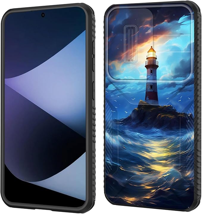 for Galaxy S26 Plus Case Built in Slide Camera Lens Cover,Heavy Duty Shockproof Protection Dual Layer Case for Samsung Galaxy S26 Plus 6.7" 2026,Lighthouse in Storm