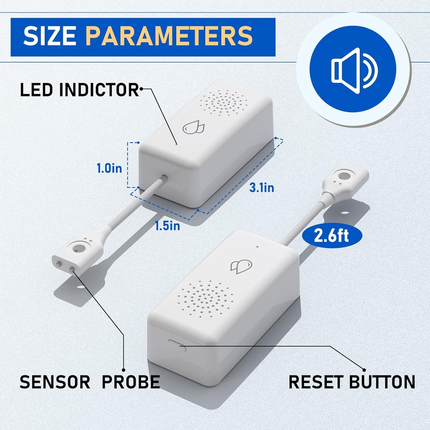 WiFi Water Leak Detector with Cable – 85dB Alarm, App & SMS Alert, IP65 Waterproof, No Hub Required