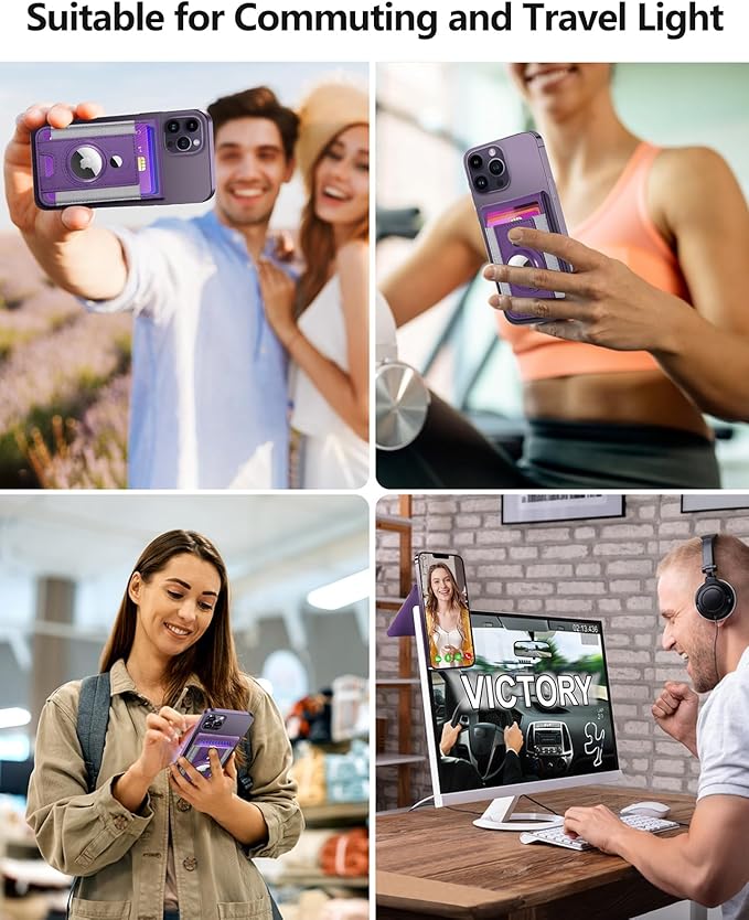 ExtreLife for Magsafe Wallet with Airtag Holder, Magnetic Wallet for iPhone 17/16/15/14/13/12 Series, 9-Card Holder, Open ID Window, Adjustable Stand, RFID Blocking, Purple