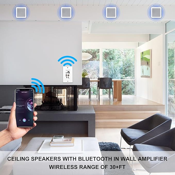 Herdio 5.25 Inches 2-Way Bluetooth Ceiling Speakers with 4 Channel Wall Amplifier, 320W Square in Wall Speaker System for Home Theater Office Kitchen, 2 Pairs