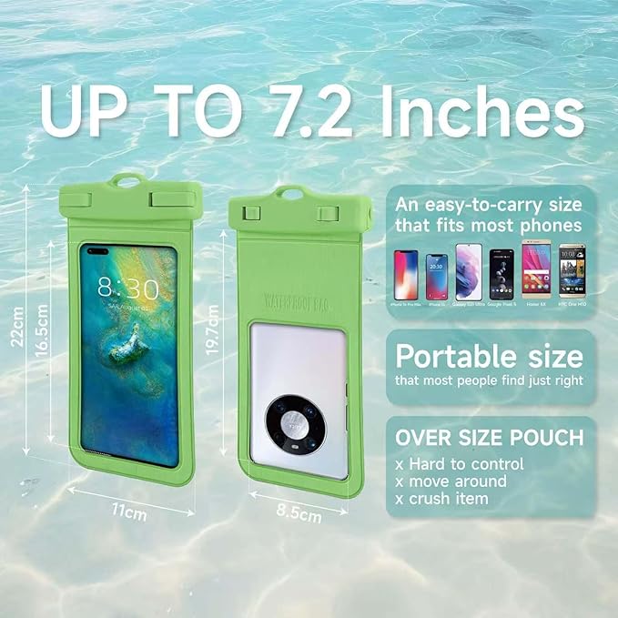 IPX8 Waterproof Phone Case (2-Pack) - Universal Waterproof Bag for iPhone, Samsung, Pixel up to 7” | Clear Touchscreen for Swimming, Snorkeling, Kayaking & Beach (Shadow Black and Shadow Black)