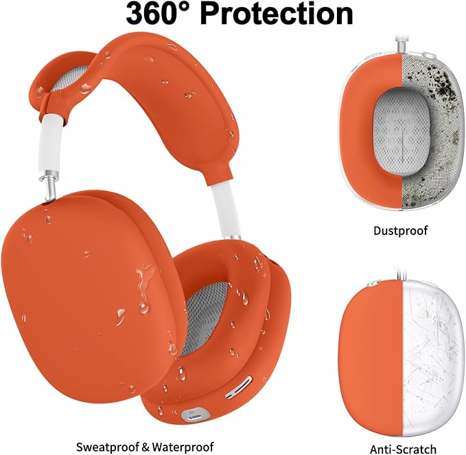 Silicone Case Cover for AirPods Max, Ear Pad Case Cover/Ear Cups Cover/Headband Cover for AirPods Max Headphones, Accessories Soft Silicone Protector for Apple AirPods Max New USB-C (2024) (Orange)