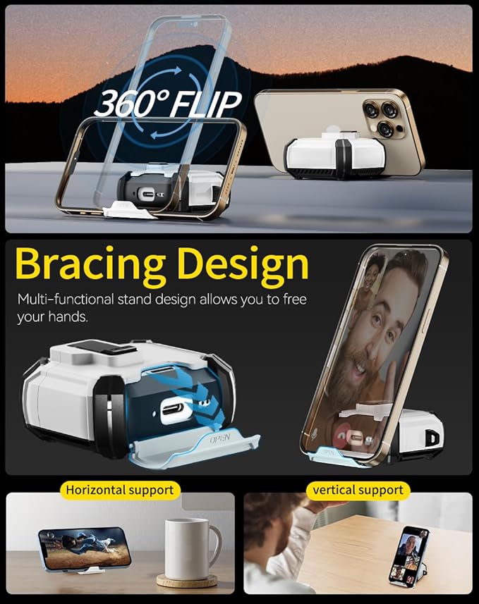 Compatible with AirPods 4 Case,Magnetic Automatic Lock with Phone Stand & Cleaning Kit,Compatible with Magsafe Cover -White