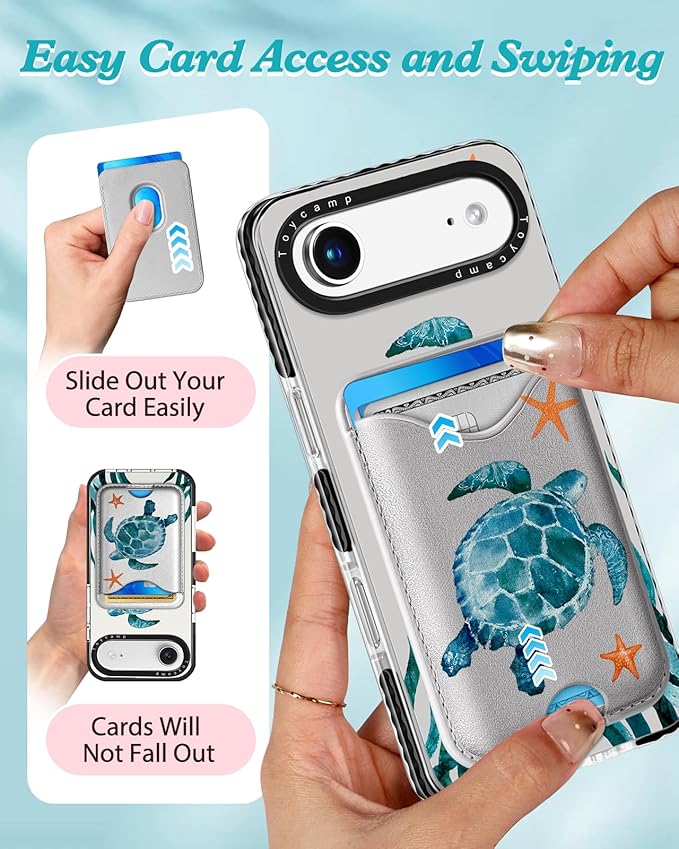 Toycamp for iPhone 17 Air Case - Compatible with Magsafe Credit Card Holder Wallet Magnetic Cute Women Teen Girls Kawaii Girly Unique Turtle Design Phone Cover for Apple 17 Air