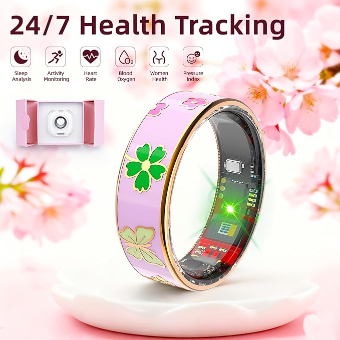 Smart Ring Men & Women Ring Sleep Tracker Pedometer Long Battery Life No Subscription Fee, IP68 Waterproof(Pink, 8)