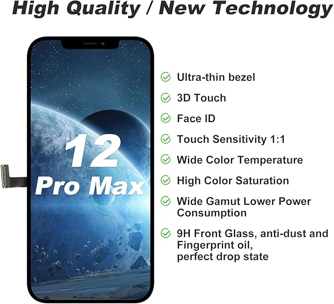 DIGI4U LCD for iPhone 12 Pro Max Screen Replacement, 6.7''[3D Touch][Small Notch] Screen for iPhone 12 Pro Max Display Digitizer Assembly, with Repair Tools for iPhone 12 Pro Max LCD