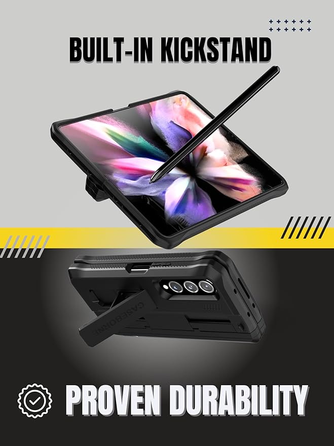 CaseBorne V Compatible with Samsung Galaxy Z Fold 5 Case - Full Body with Hinge Protection Cover, [Tempered Glass Screen Protector], Kickstand and S Pen Holder, [Recycled Materials] Black