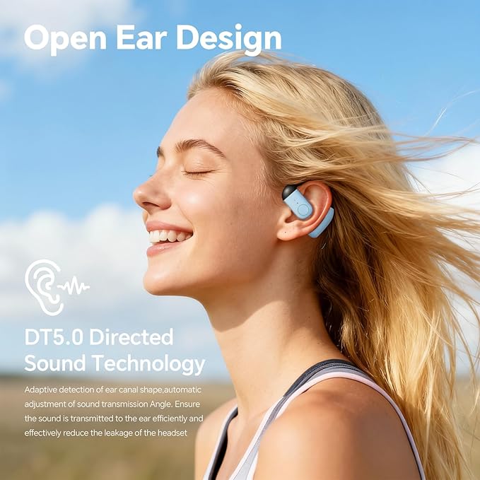 F22 Blue Single Bluetooth In Ear Wireless Bone Conduction Headphones with Earhook, Open Ear Bud, IPX5 Water Resistant, 15H Playtime, Bluetooth 5.3