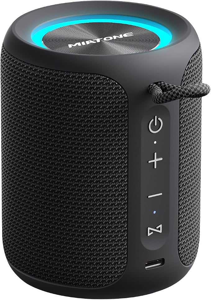 MIATONE Rush M - 20W Bluetooth Speaker IP67 Waterproof Speaker with Deep Bass, Portable Speakers for Beach Camping Accessories, Gifts for Men Fathers Him (Black)