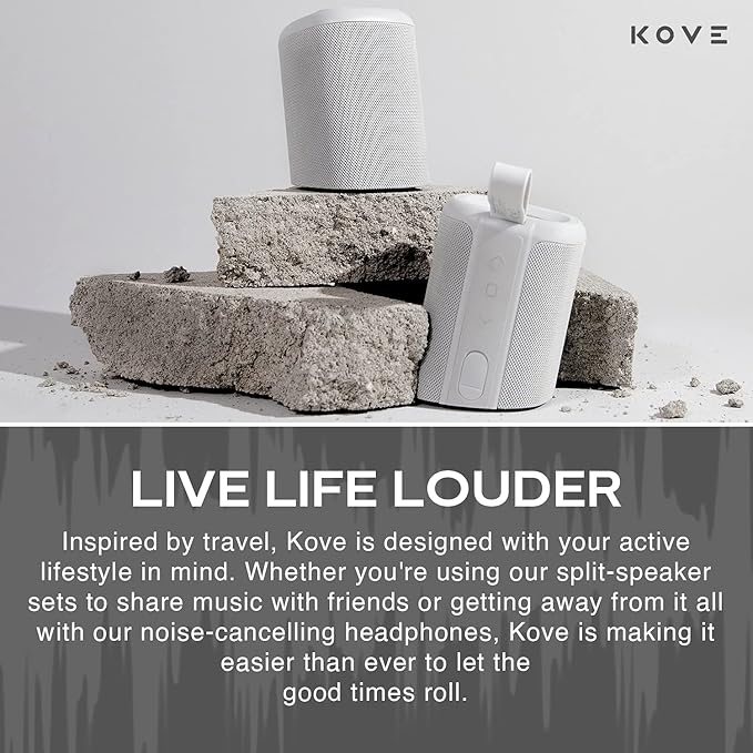 KOVE Commuter 2 Portable Speaker - Concrete Bluetooth Speakers, Wireless with HD Louder Volume, Deep Bass Subwoofer, Microphone, IPX7 Water Resistant - Perfect Boom Box for Home, Outdoor or Travel