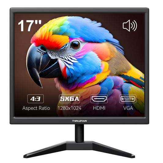 17 Inch Computer Monitor, 4:3 1280x1024 Small Desktop Square Monitor with VGA HDMI, VESA Wall Mountable, Built-in Speakers for Office POS Raspberry Pi Industrial