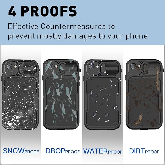 AICase iPhone SE 2020/2022/iPhone 7/8 Waterproof Case, 4.7" 360 Dustproof and Shockproof, IP68 Full Body Protection Fully Sealed Underwater Protective Cove for iPhone 7/8/SE 2020/SE 2022 Black