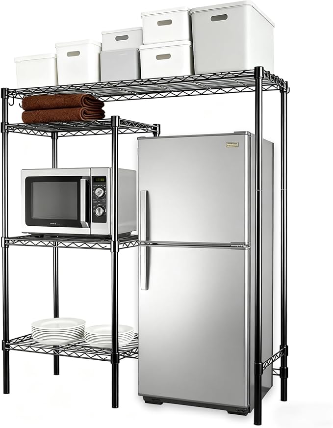 4-Tier Heavy-Duty Mini Fridge Stand with Storage, Adjustable Microwave Stand & Baker Rack, Space-Saving Organizer for Kitchen, Dorm, Office,18Wx48Dx53H