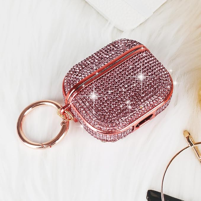 LUVI for AirPods 4 Diamond Case Rhinestone Bling Glitter Crystal Shiny Sparkle Cute for AirPods 4 Cover for Girls Women Wireless Charging Luxury Skin for Apple AirPods 4 Pink