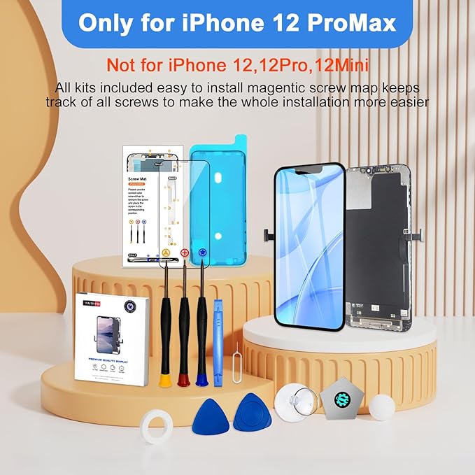 EFAITHFIX for iPhone 12 Pro Max Screen Replacement OLED [NOT LCD] 6.7 Inch Display 3D Touch Screen FHD Digitizer Assembly A2342 A2410 A2411 A2412 with Repair Tools Waterproof Adhesive Screen Protector