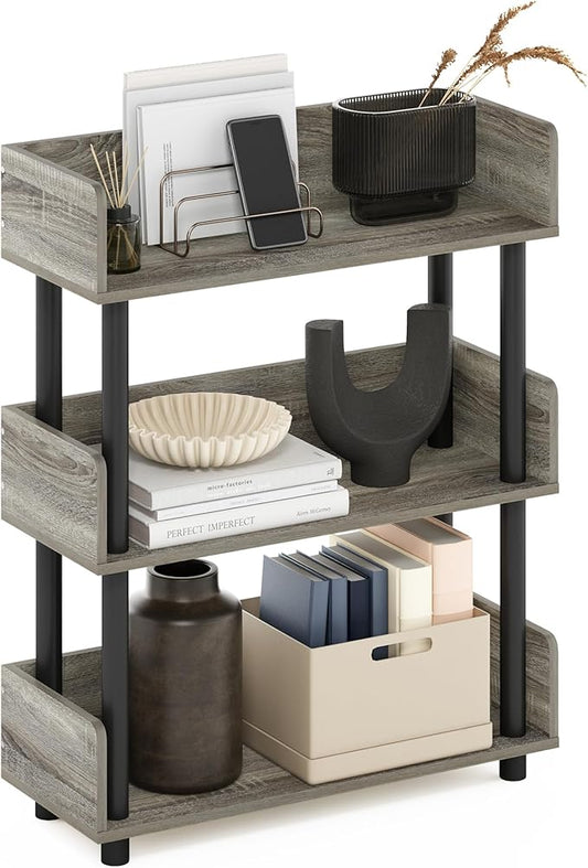 Furinno TURN-N-TUBE 3-Tier Display Shelf, Storage Shelves, Book Shelf, Open Shelves with Rounded Corner Top Edges, for Organization and Storage, Living Room, Home Office, French Oak
