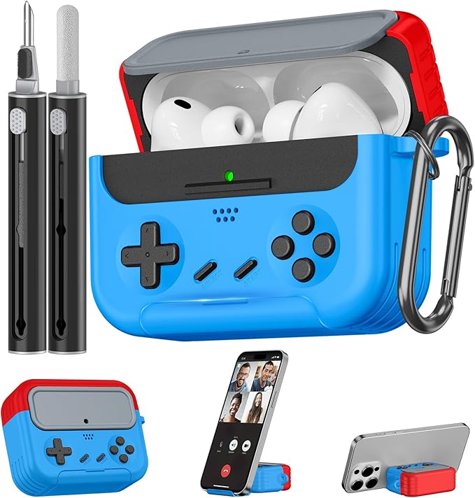 Inesore for Airpods Pro 3 Case Cover with Cleaner Kit,with Lock for Airpod Pro 3 (2025),Classic Cool Funny Game Console Hard Air Pods Pro 3 Case for Men Boy(Red Blue)
