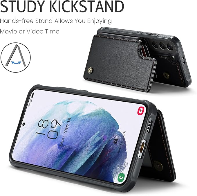 Bemal for Samsung Galaxy S21 Wallet Case with Card Holder, RFID Blocking, Shockproof Leather Kickstand for Men and Women, Durable Protective Phone Cover for 6.2", Black