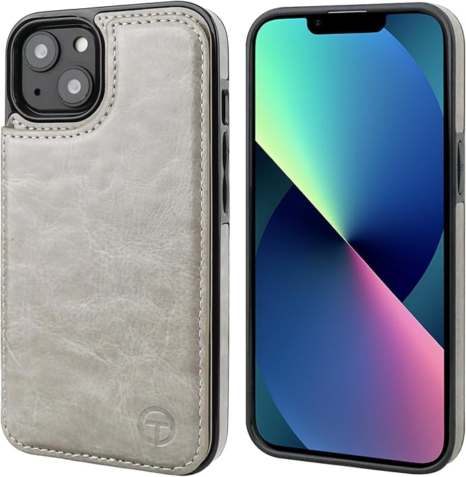 ONETOP Compatible with Magsafe for iPhone 13 Wallet Case with Card Holder, PU Leather Kickstand RFID Blocking Case, Double Magnetic Clasp and Durable Shockproof Cover 6.1 Inch (Grey)