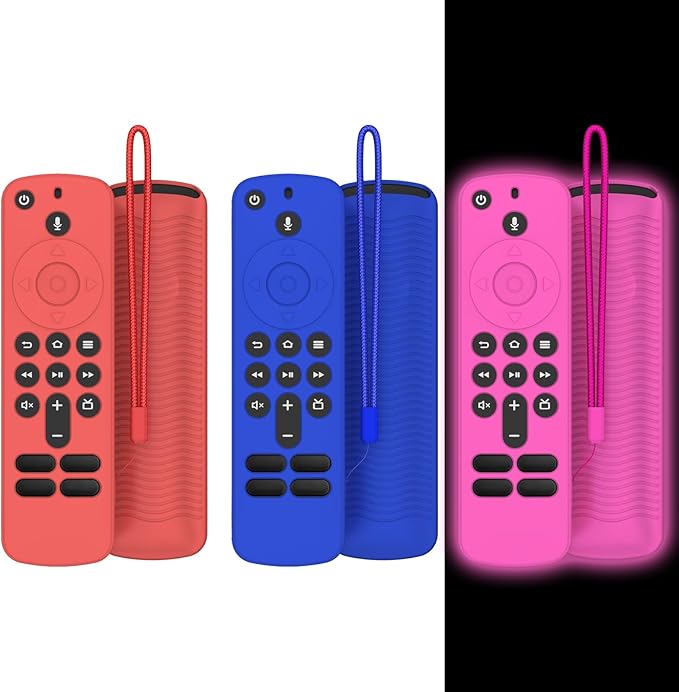 3 Pack Silicone Remote Cover for Alexa Voice Remote,Remote Case for Fire TV Remote with Lanyard,Anti Slip Scratch Shockproof Remote Protective Cover Compatible with Fire TV Stick HD 4K (new) (2nd Gen)