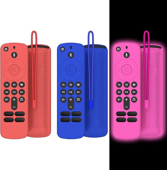 3 Pack Silicone Remote Cover for Alexa Voice Remote,Remote Case for Fire TV Remote with Lanyard,Anti Slip Scratch Shockproof Remote Protective Cover Compatible with Fire TV Stick HD 4K (new) (2nd Gen)
