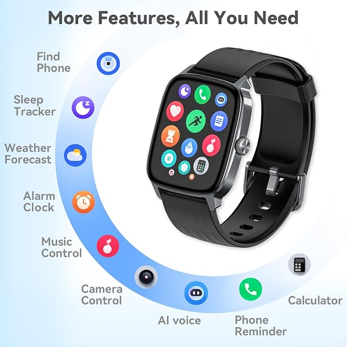 Pedometer Watch for Men Women Android & iPhone, 1.85" Retina Display with Answer/Make Calls, Smart Watch with Pedometer, Calories & Step Counter, Waterproof Heart Rate/Sleep/SpO2 Monitor