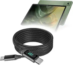 BoxWave Cable Compatible with Motorola Moto Pad 60 Neo - PowerDisplay PD Cable (6ft) - USB-C to USB-C (100W), LED Wattage Info Extra Long Braided Nylon - Jet Black