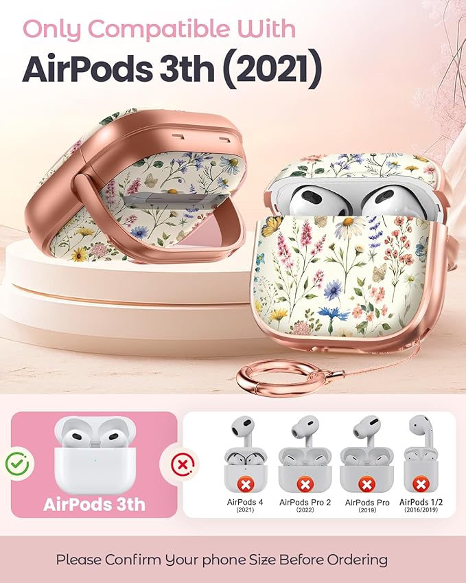 Coralogo for AirPods 3rd Case with Safety Lock - Cute Cartoon for AirPods 3rd Generation for Women Girls Fashion Stylish Retro Flower Pattern Design Kawaii Girly Girlish Hard Protective Cover
