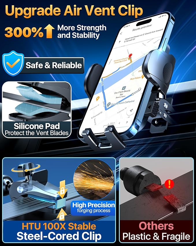 【98+LBS Strongest Suction & Military-Grade】2025 Ultimate Car Phone Mount【Patent & Safety Certs】 Cell Phone Holder Truck Stand for Dashboard Windshield Vent for iPhone 17 Pro Max Samsung (Light Grey)