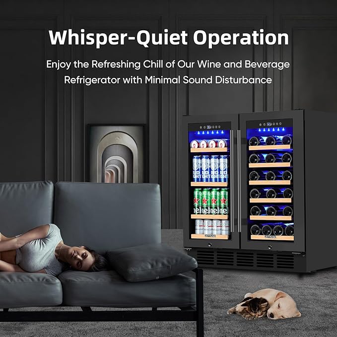 30 Inch Wine & Beverage Refrigerator– Dual Zone Beverage Cooler with Glass Door, Digital Touch Control, Wine Fridge Under-Counter or Freestanding, Holds 30 Bottles & 110 Cans Large Capacity, Black