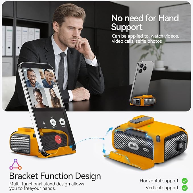 for AirPods Pro 3 Case (2025) with Phone Stand,（with Automatic Snap Switch） Carbon Fiber Design Protection Cover with Cleaning Pen,Yellow