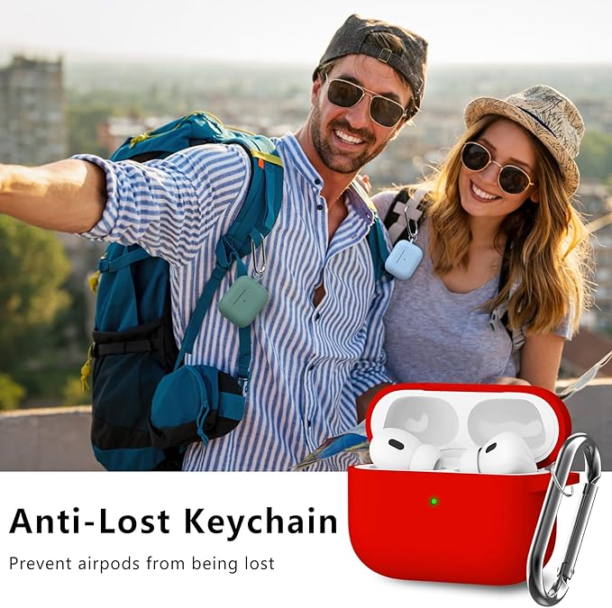 Ljusmicker for AirPods Pro Case Cover with Cleaner Kit,Soft Silicone Protective Case for Apple AirPod Pro 2nd/1st Generation Case for Women Men,AirPods Pro 2 Case Accessories with Keychain-Deep Red