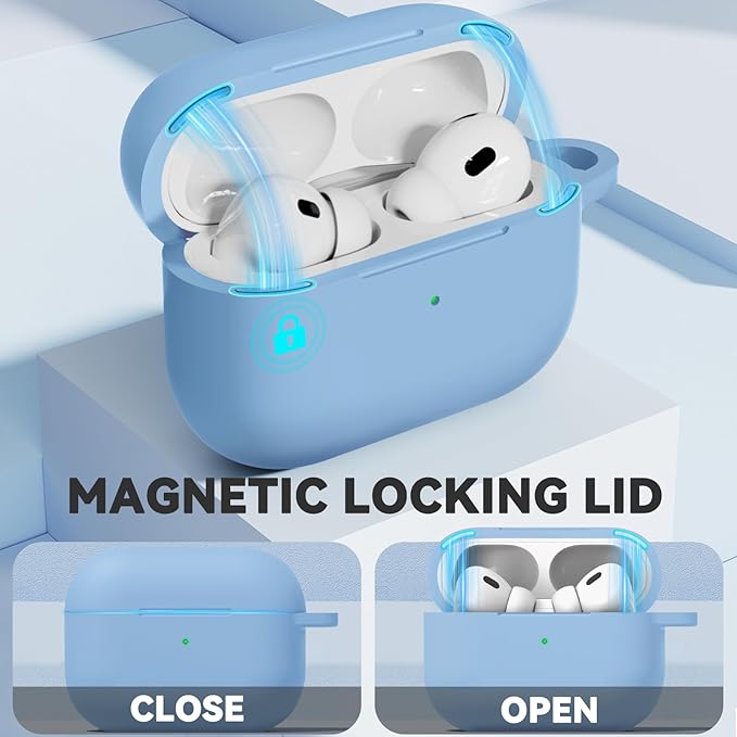Ljusmicker for AirPod Pro Case Cover with Cleaner Kit,Soft Silicone Protective Case for Apple AirPods Pro 2nd/1st Generation for Women Men,AirPod Pro Case with Magnetic Lid Lock & Keychain-Pure Blue